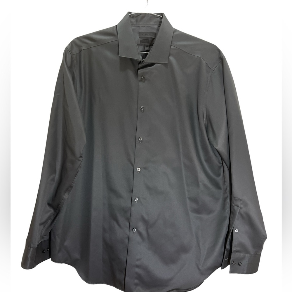 COPY - Calvin Klein Slim Fit Long Sleeve Button Up Dress Gray Shirt Mens Sz 17.…